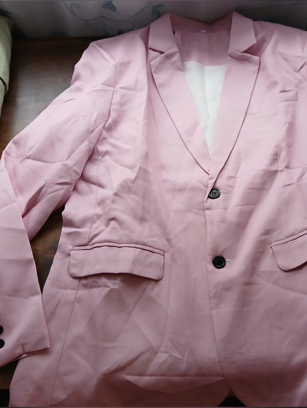 Women's Pink Notch Lapel Blazer And Pants Suit